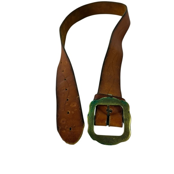 True Vintage Tan Genuine Leather Floral Pattern Belt Unisex 34 main image 8